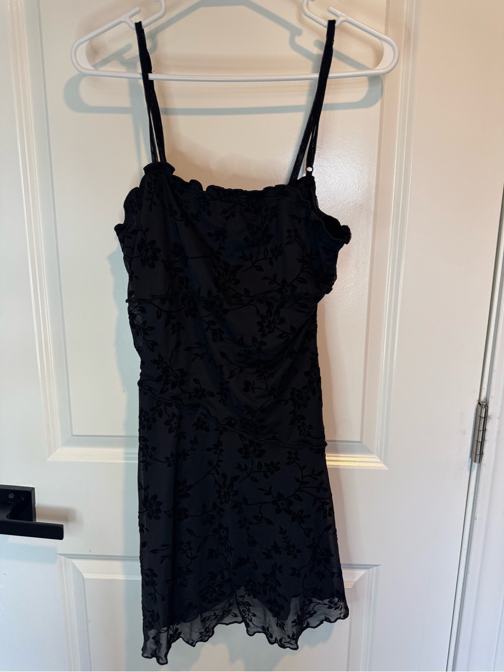Black Floral Velvet-Overlay Slip Dress - Unbranded